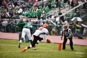 Steinert Defender Azure Johnson breaks up a would be touchdown pass to Christopher Charles. Photo by Michael A. Sabo.
